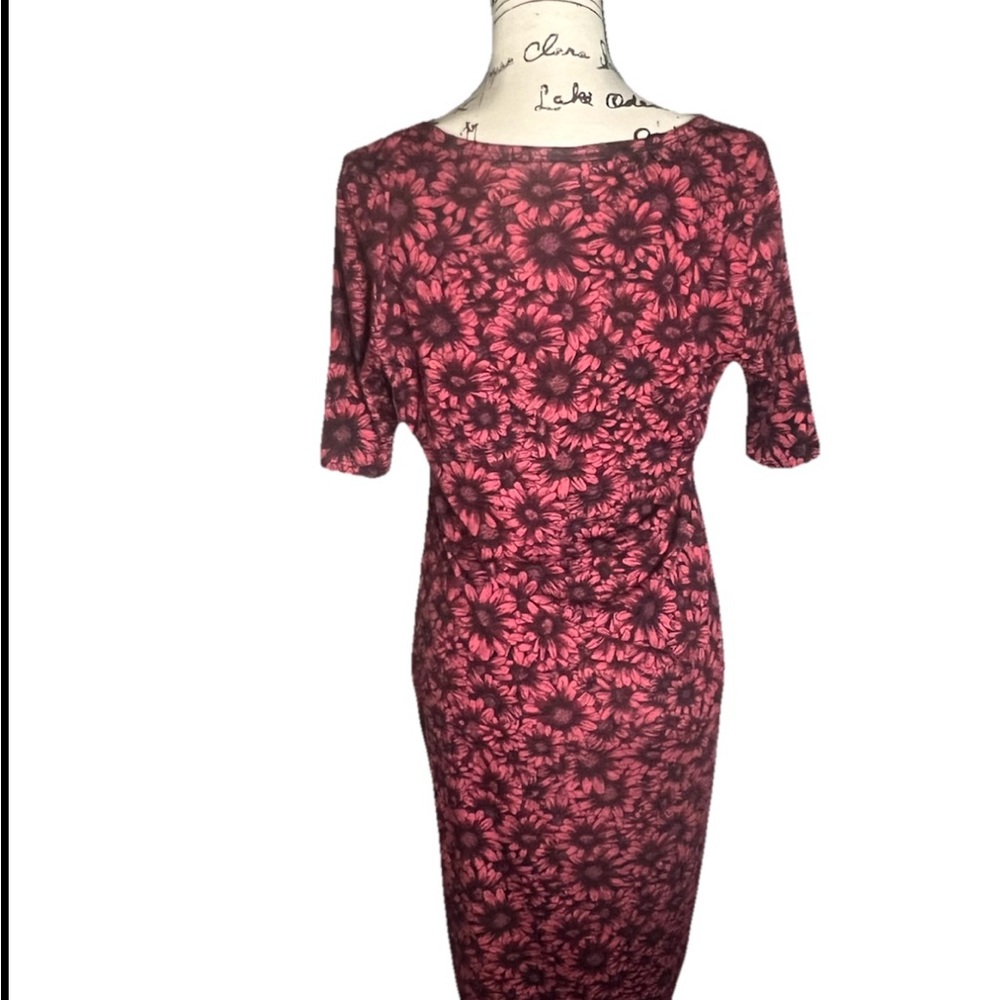 LuLaRoe Julia Dress L Pink Black Daises